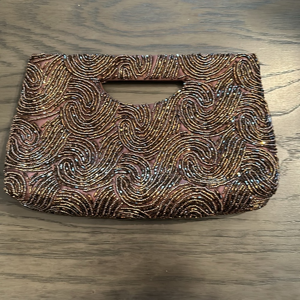 Elegant Brown Beaded Clutch - Picture 2 of 6
